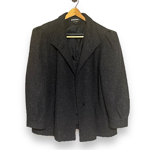 Vintage 80s Italian Wool Blend Pleated Hip Length Overcoat Blazer Plus 24W XXL - Picture 6 of 14